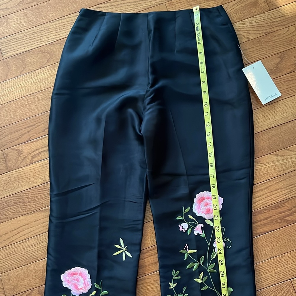NWT Vintage Ann Taylor 100% Silk Floral Embroidered Black Pants - Picture 12 of 16